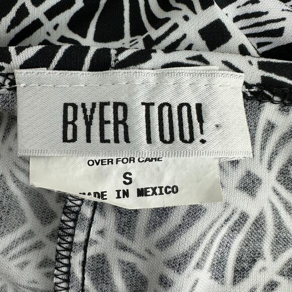 Byer too! Sleeveless Black White Geometric Print Cowl Neck Sheath Dress Size S - Picture 3 of 5